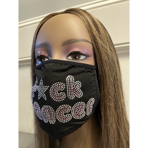 Breast Cancer Awareness F*ck Cancer Bling Face Mask Rhinestone - Picture 5 of 11